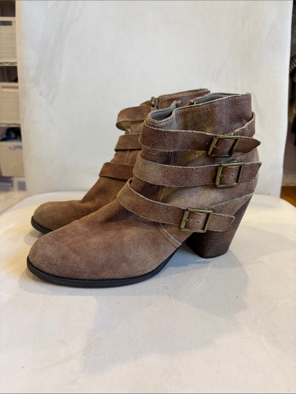 Abound Brown Suede Triple-Buckle Ankle Booties